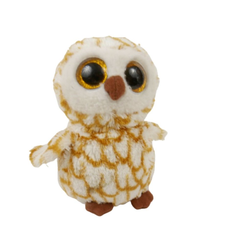 Ty Beanie Boo Brown White Barn Owl Plush Swoops 6 inch Gold Glitter Eyes 2014